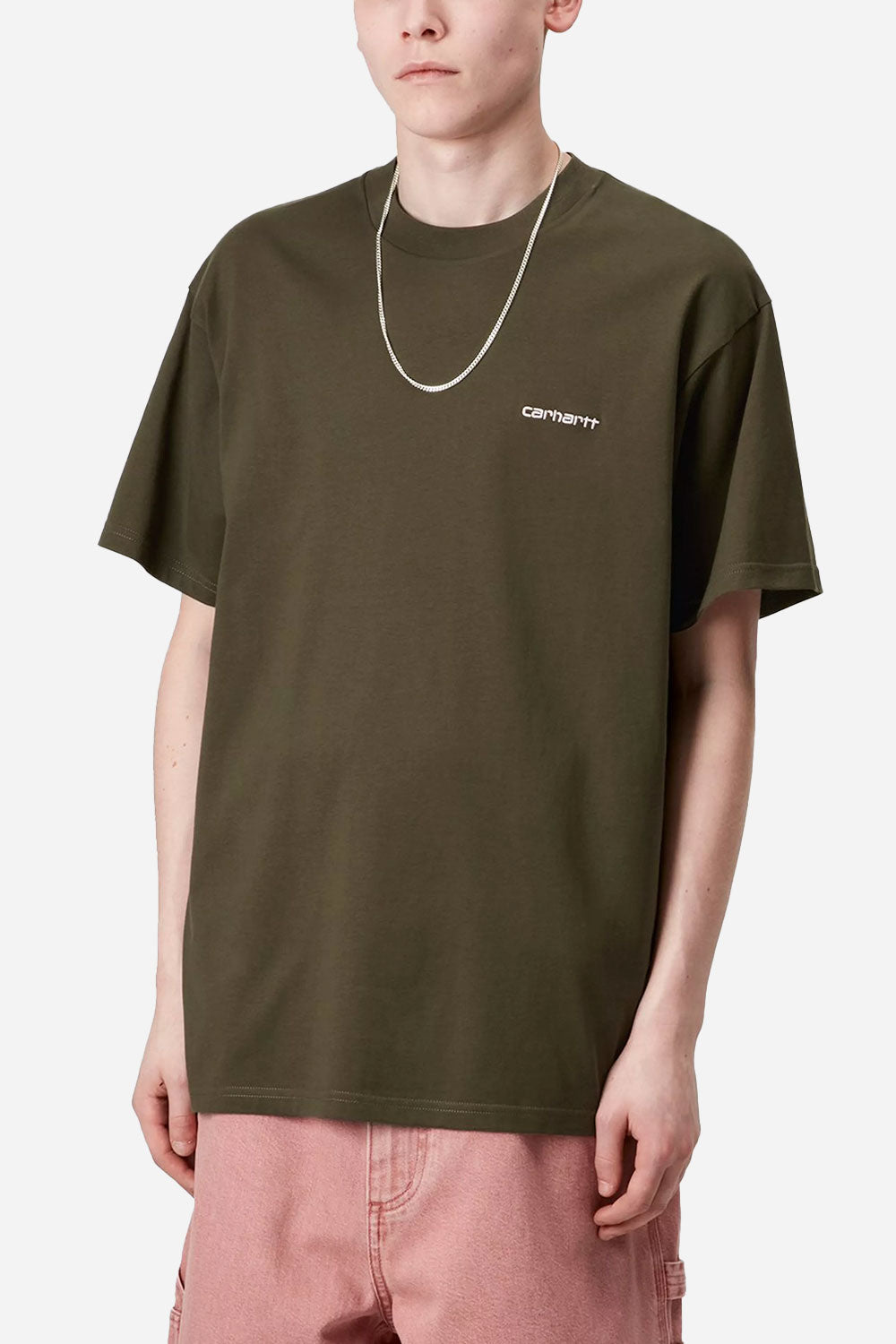 Carhartt WIP kortærmet script broderi t-shirt (skildpadde/air pink)