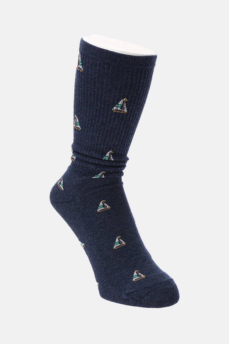 Anonymous Ism Organic Cotton Pattern Pile Crew Sock (Indigo/Blue) | Socks