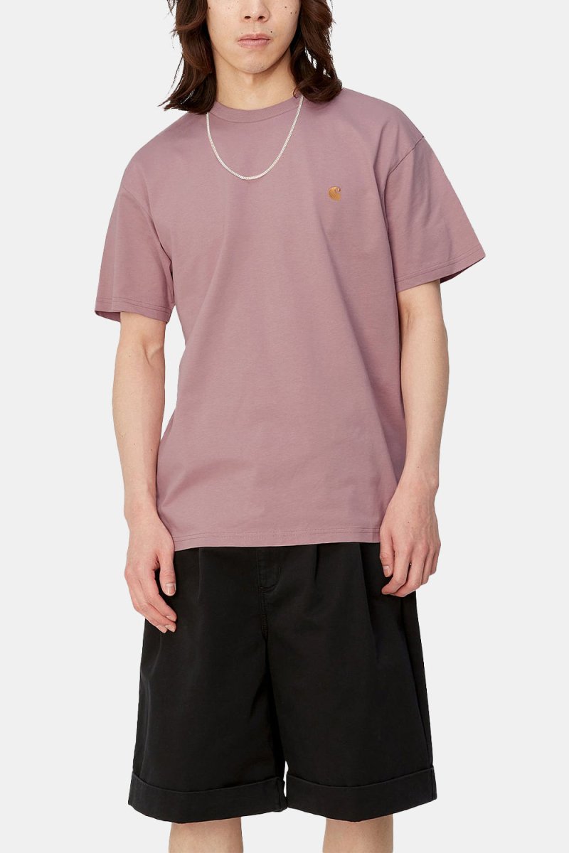 Carhartt WIP Short Sleeve Chase T-Shirt (Glassy Pink/Gold) | T-Shirts
