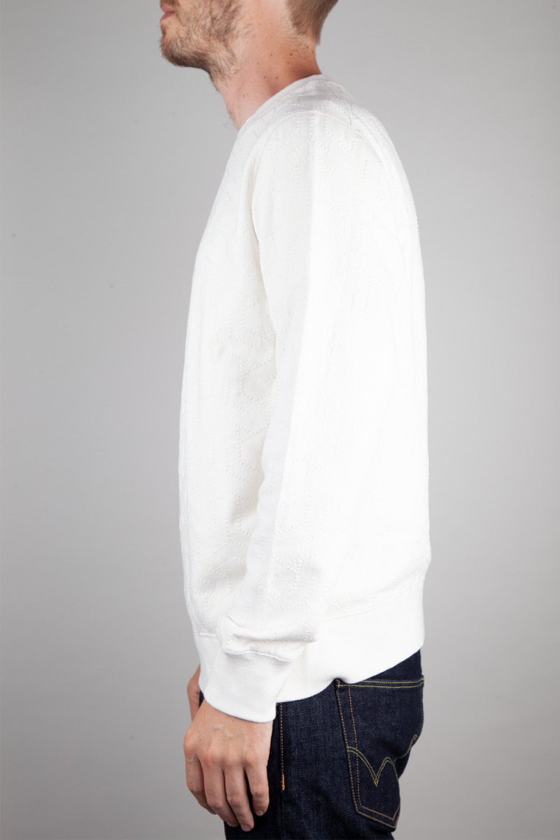 Universal Works Loopback Embroidered Oversized Sweatshirt (Ecru) | Sweaters