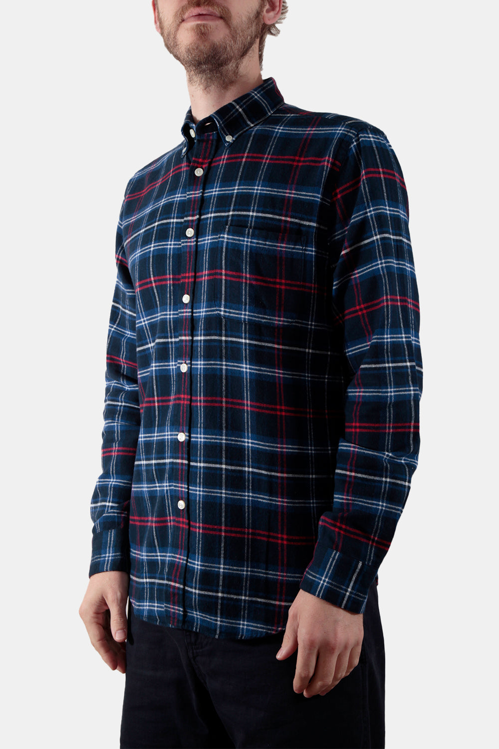 Portuguese Flannel Pop Up ESP Check Shirt (Blue / White / Red) | Number Six