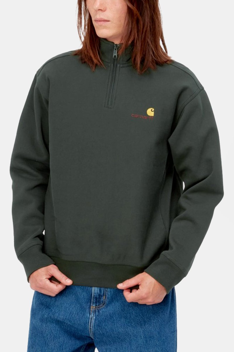 Carhartt WIP Half Zip American Script Sweatshirt (Dark Cedar) | Sweaters