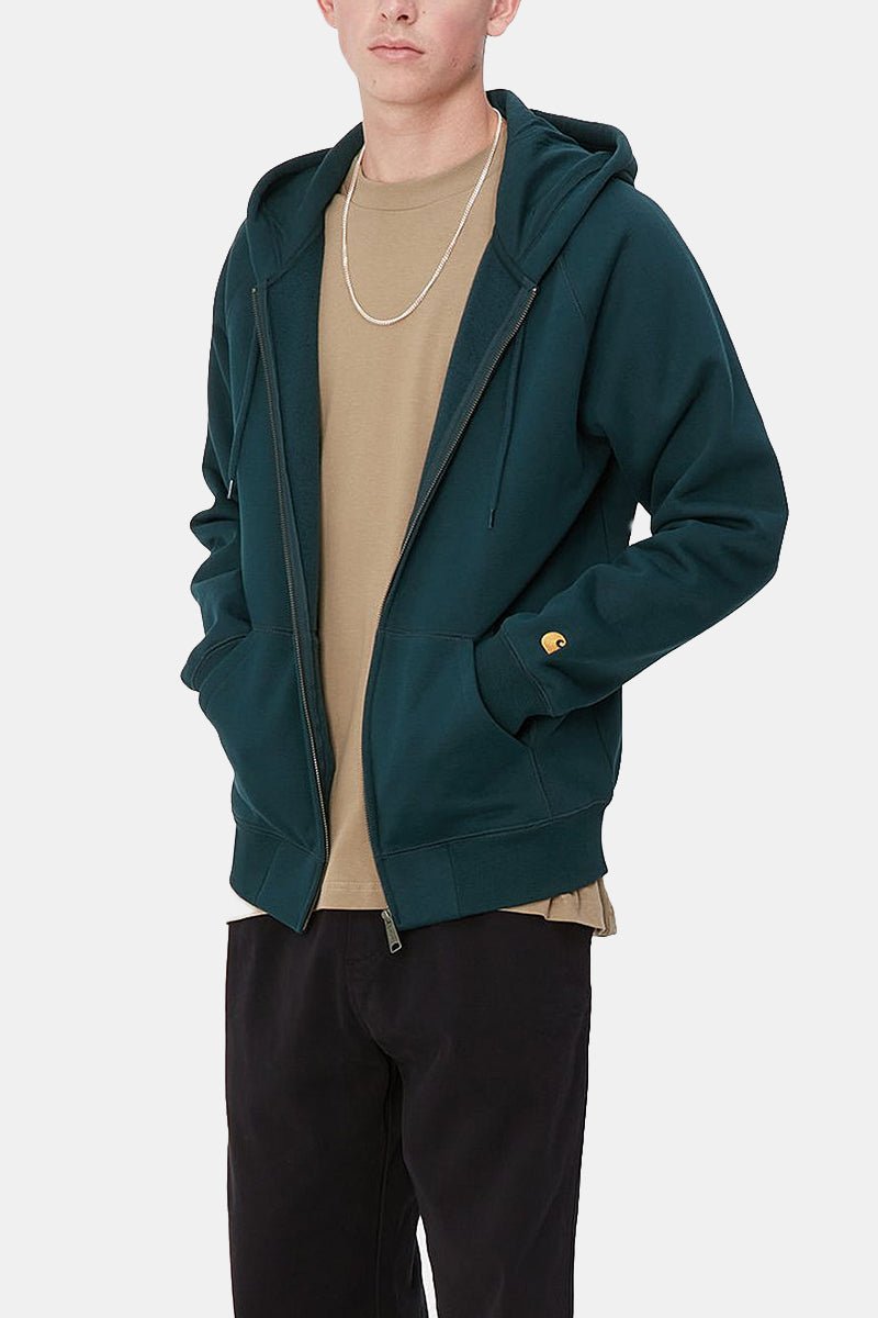 Carhartt WIP Hooded Chase Jacket (Duck Blue/Gold) | Sweaters