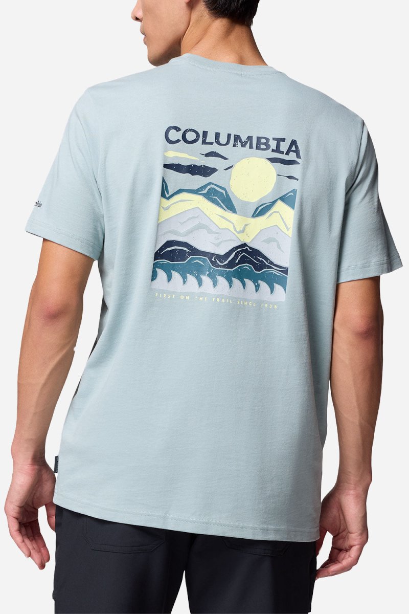 Columbia Explorers Canyon™ Back Short Sleeve Tee (Crushed Blue/Peaks/Waves) | T-Shirts