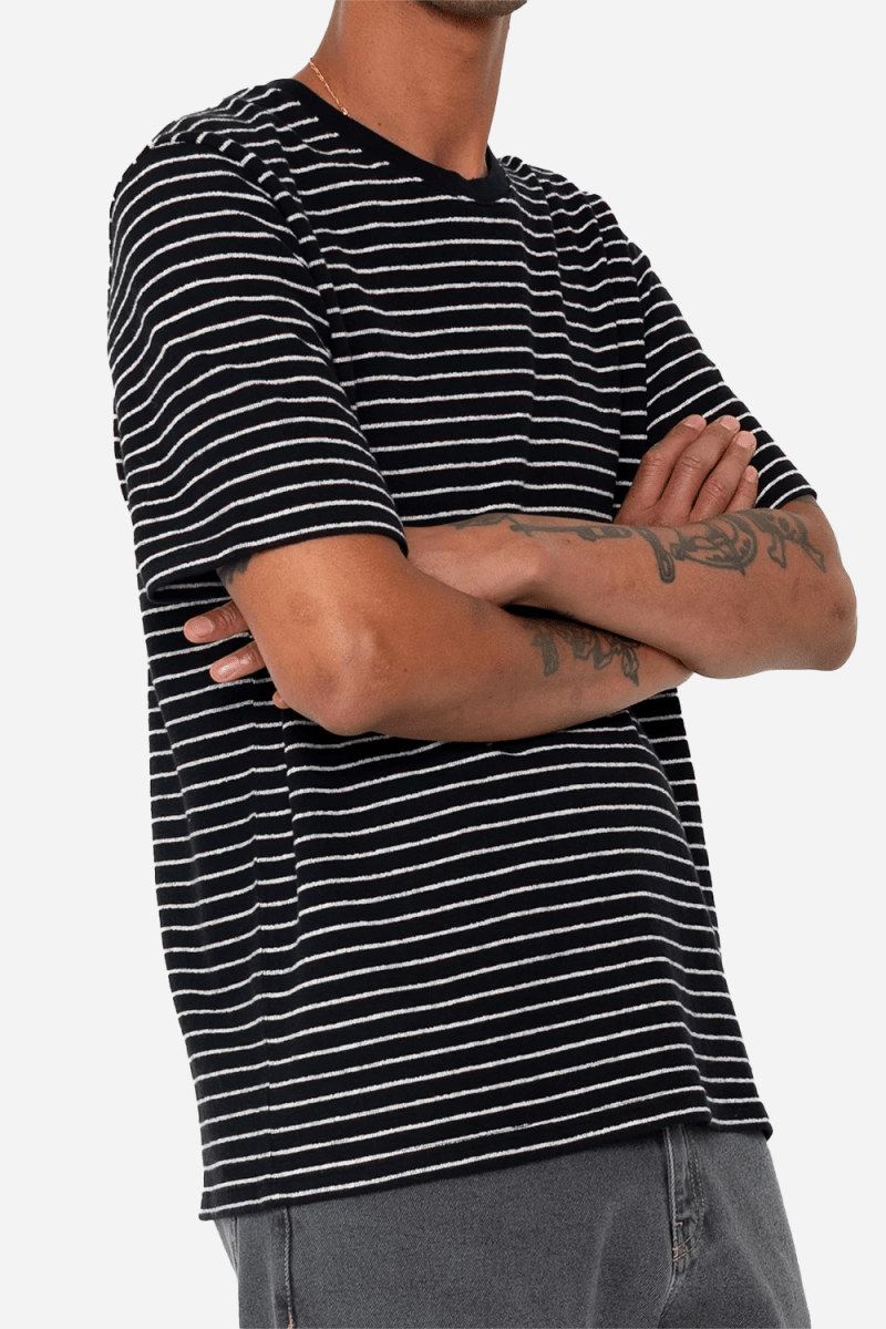 Folk Textured Stripe T-Shirt (Black/Ecru) | Shirts