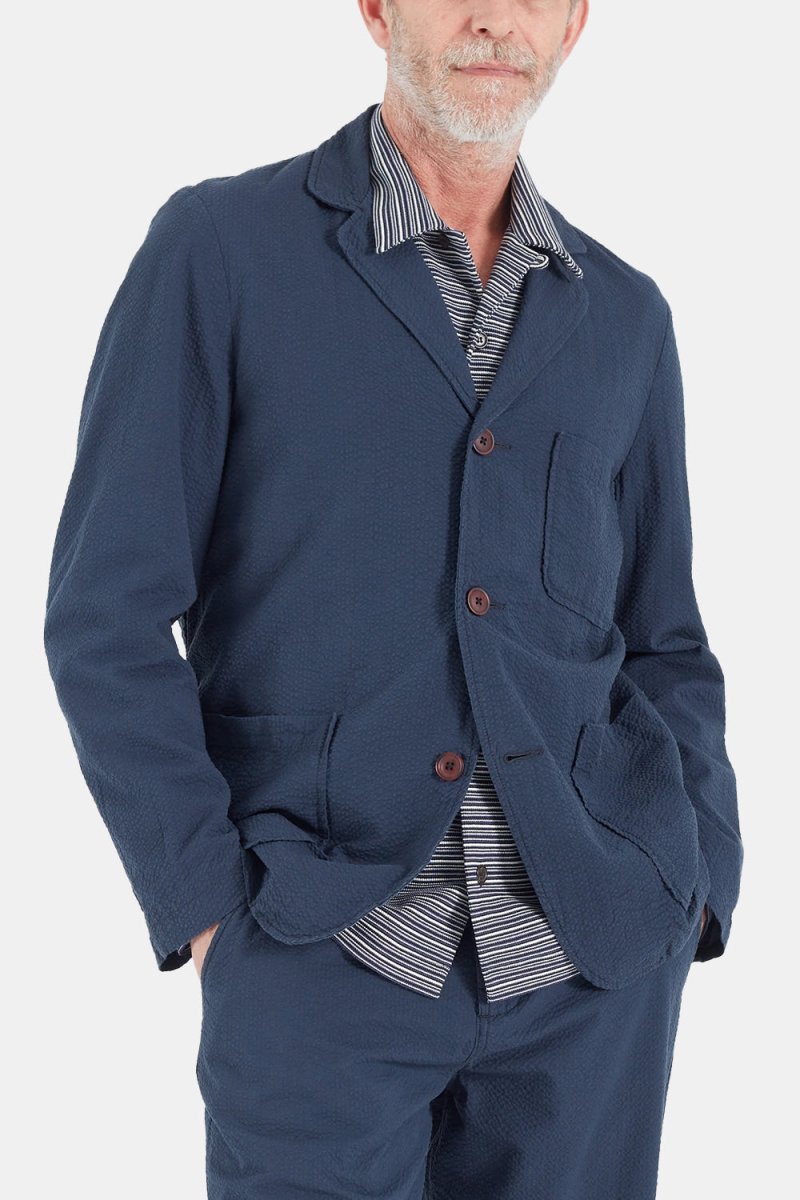 Universal Works Three Button Jacket (Seersucker Navy) | Jackets