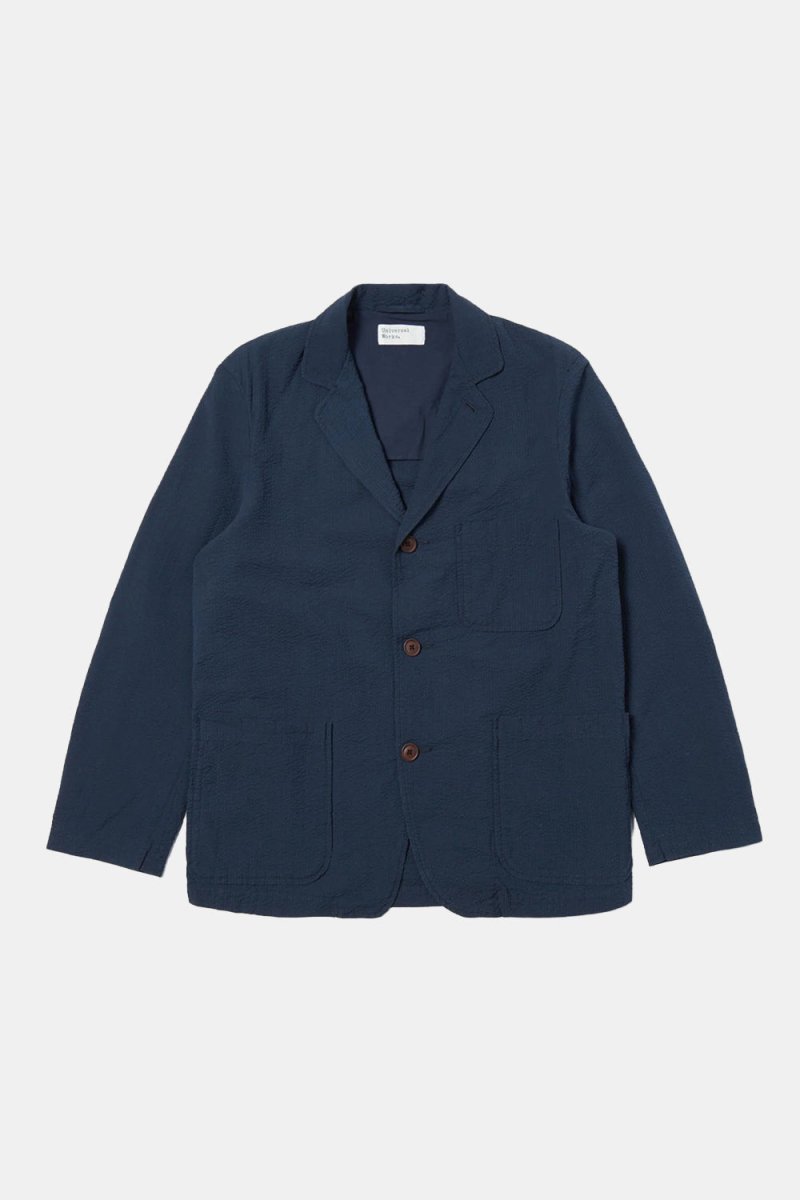 Universal Works Three Button Jacket (Seersucker Navy) | Jackets