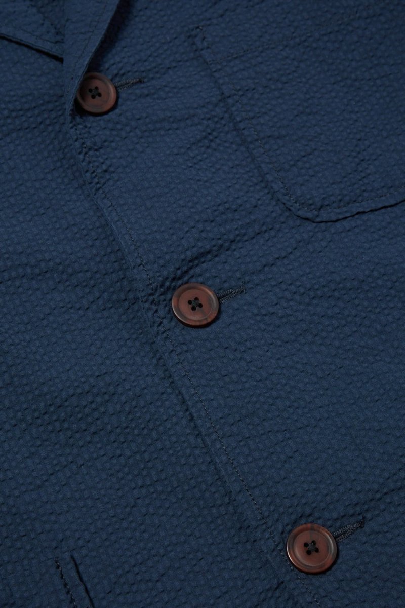 Universal Works Three Button Jacket (Seersucker Navy) | Jackets