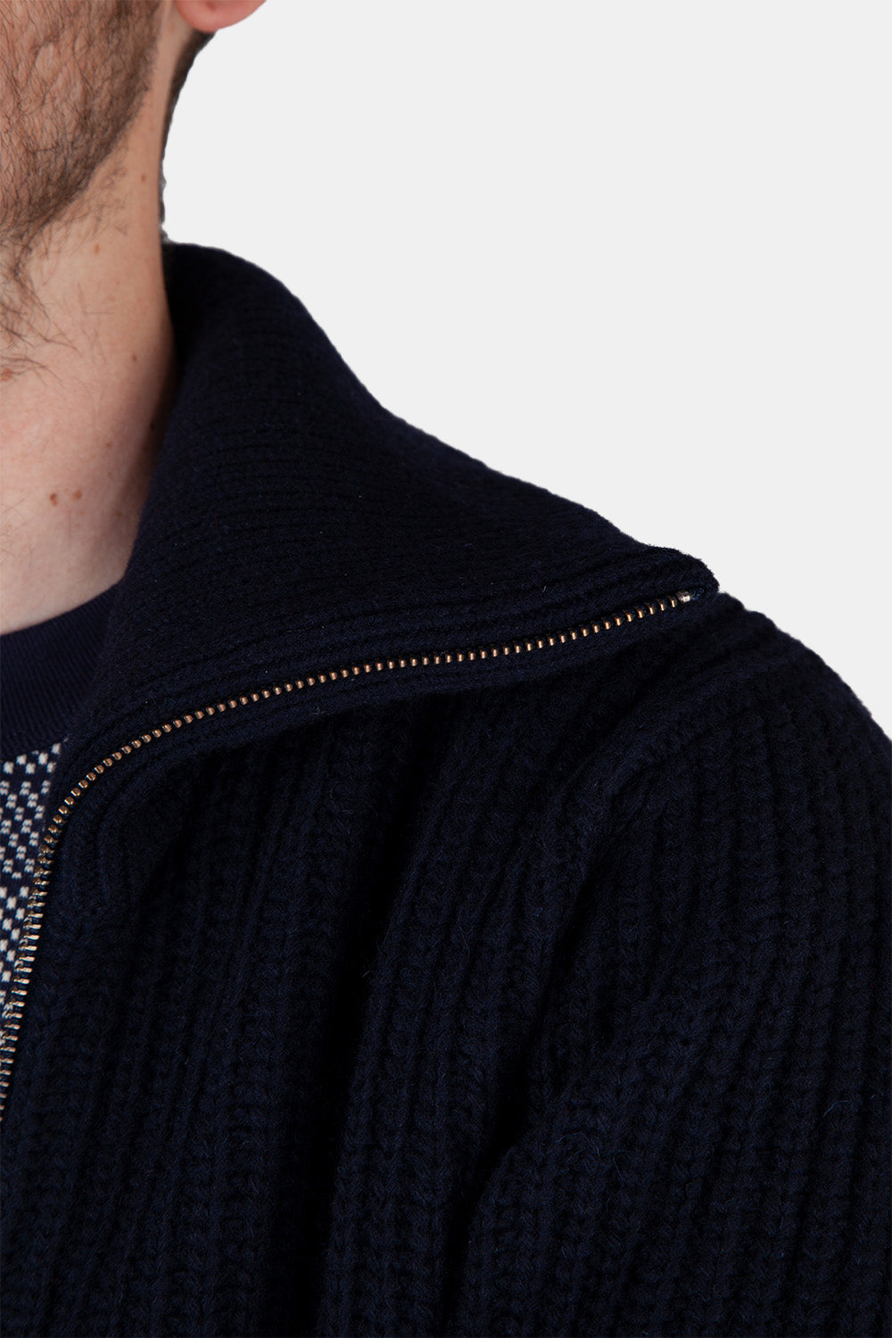 Armor Lux 2x2 Ribbed Zipped Knit (Navy) | Number Six