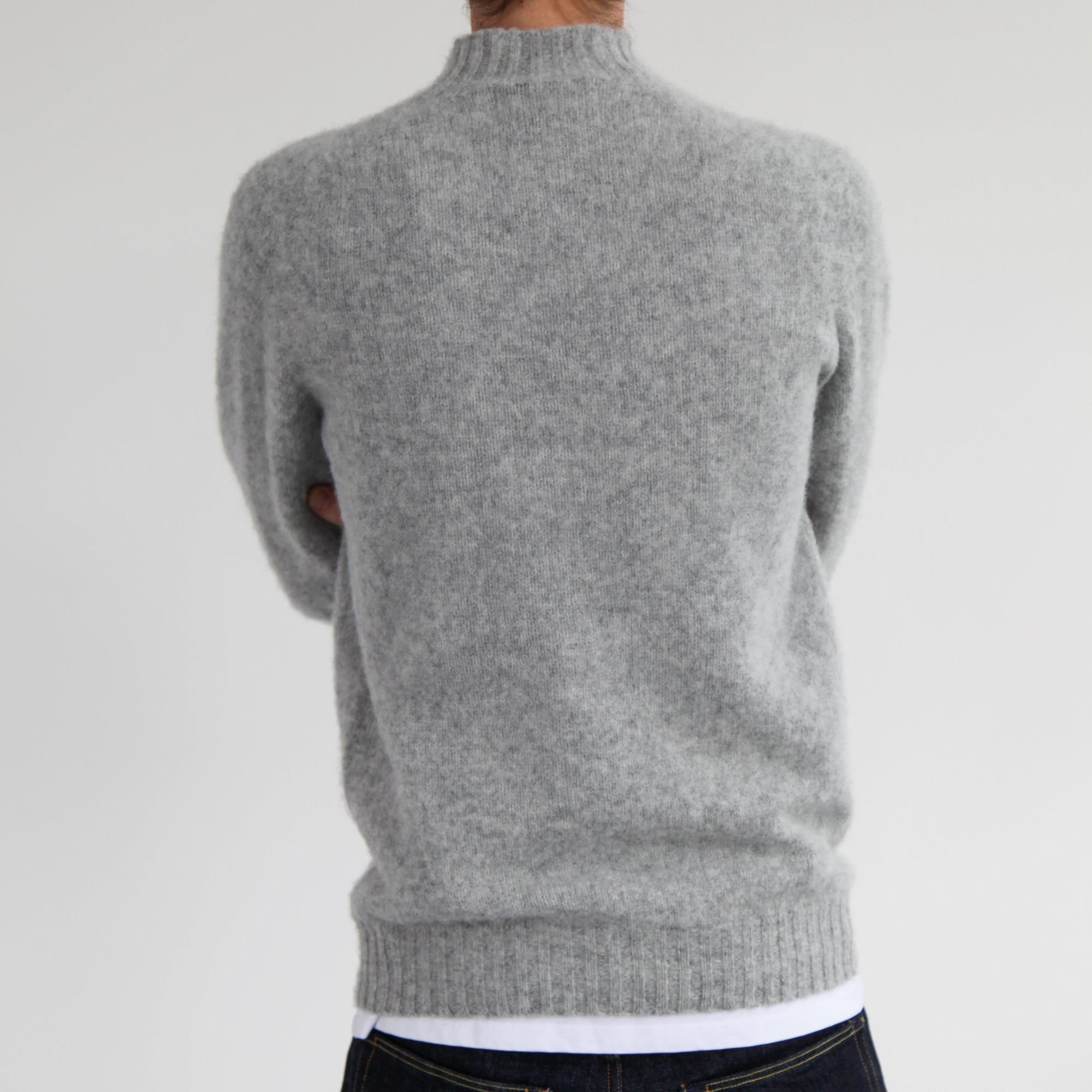 Half Dozen Shaggy Double-Brushed High Neck Crew (Silver Grey) | Number Six